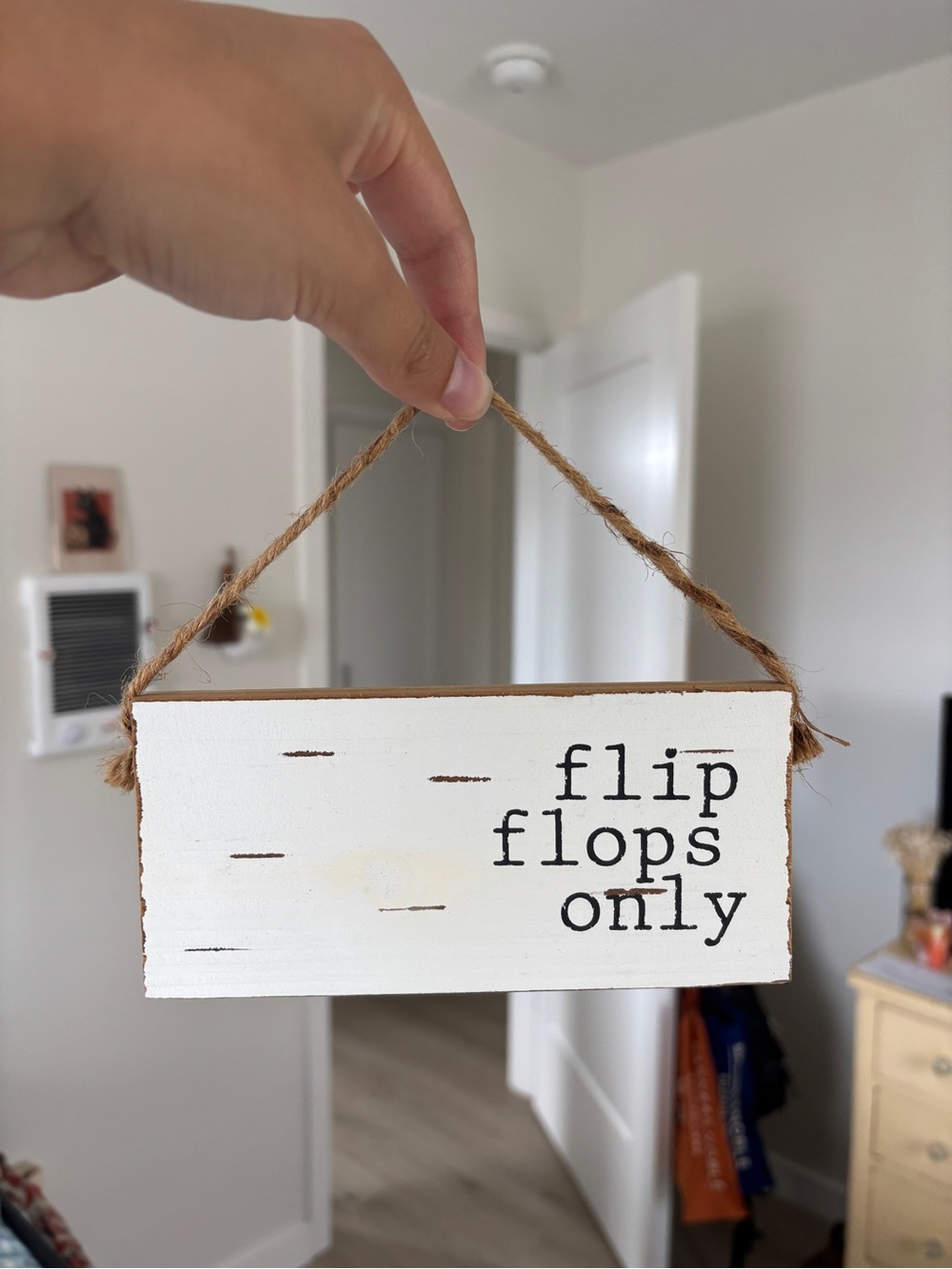 Rustic White "Flip Flops Only" Hanging Sign by